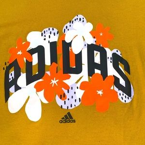 Adidas Brand Mustard Yellow Sz Large Floral Print Casual T Shirt - Very Soft